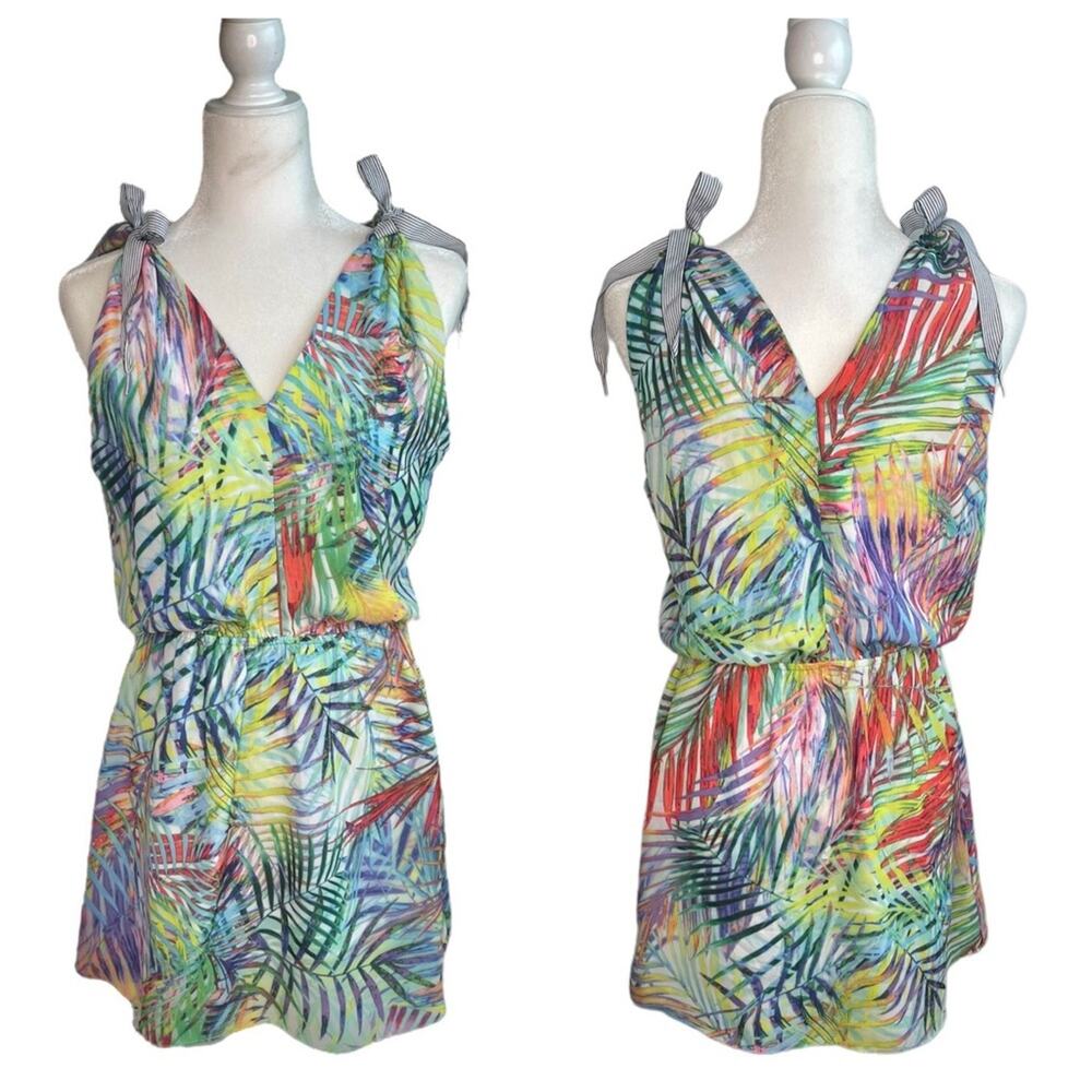 Parker Palm Tree Neon Multicolor Sleeveless Mini Dress S